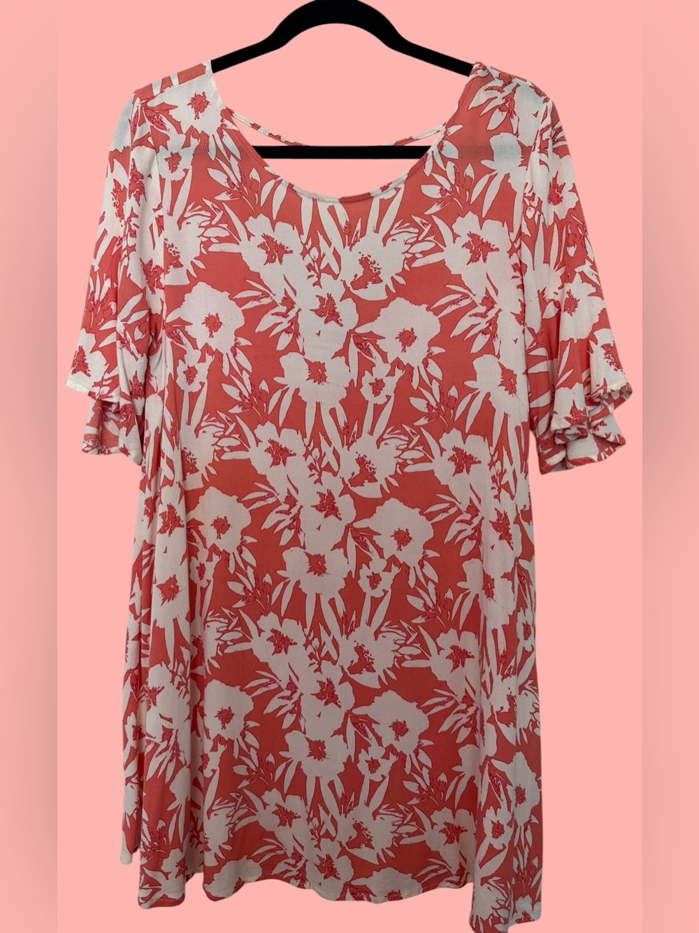 Floral Scoop Neck Coverup - Coral and Ivory